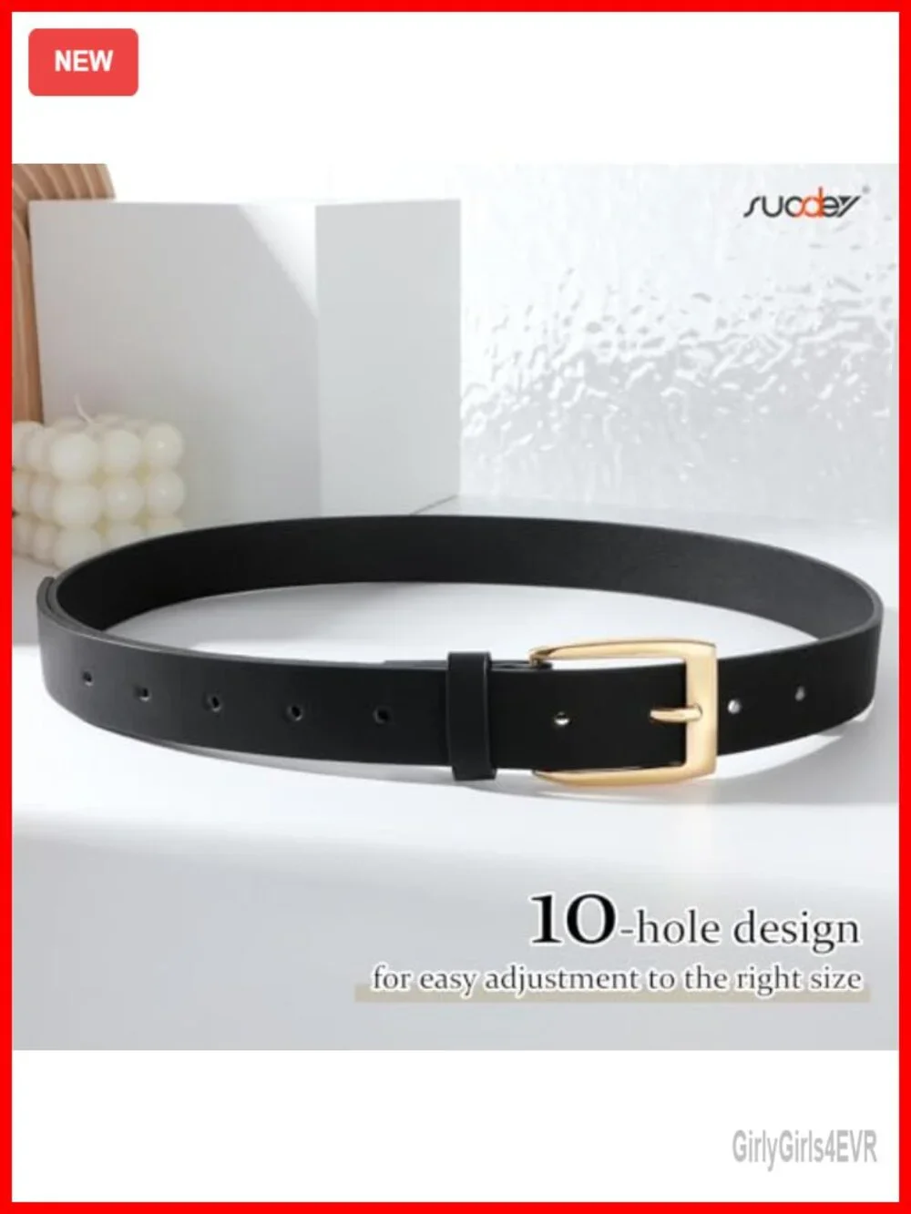 Vintage Faux Leather Belt for Women with Gold Buckle Plus Size Adjustable